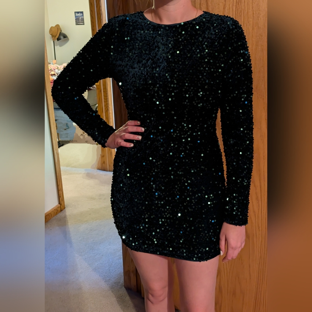 Seal Girl Elegant Emerald Green Sequin Velvet Dress S New